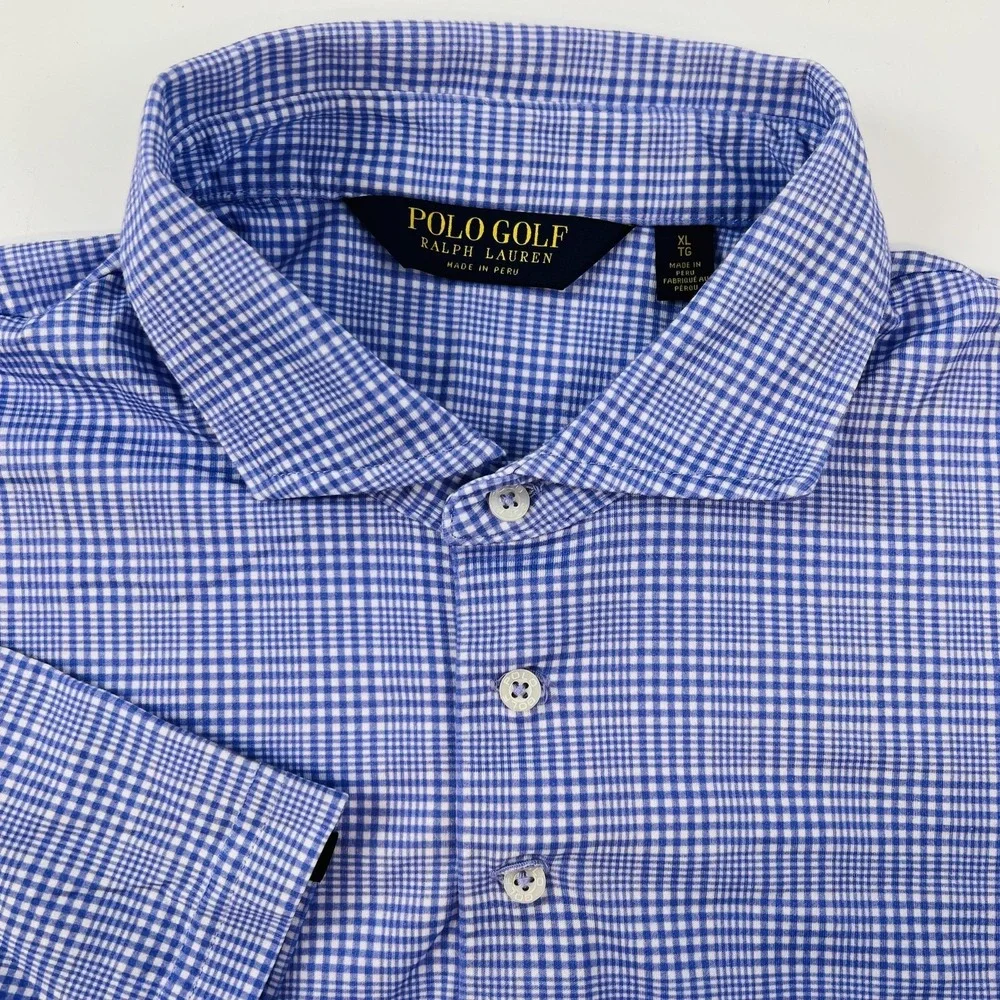 Polo Golf Ralph Lauren Shirt XL‎ Purple White Check Button Down Cotton Casual